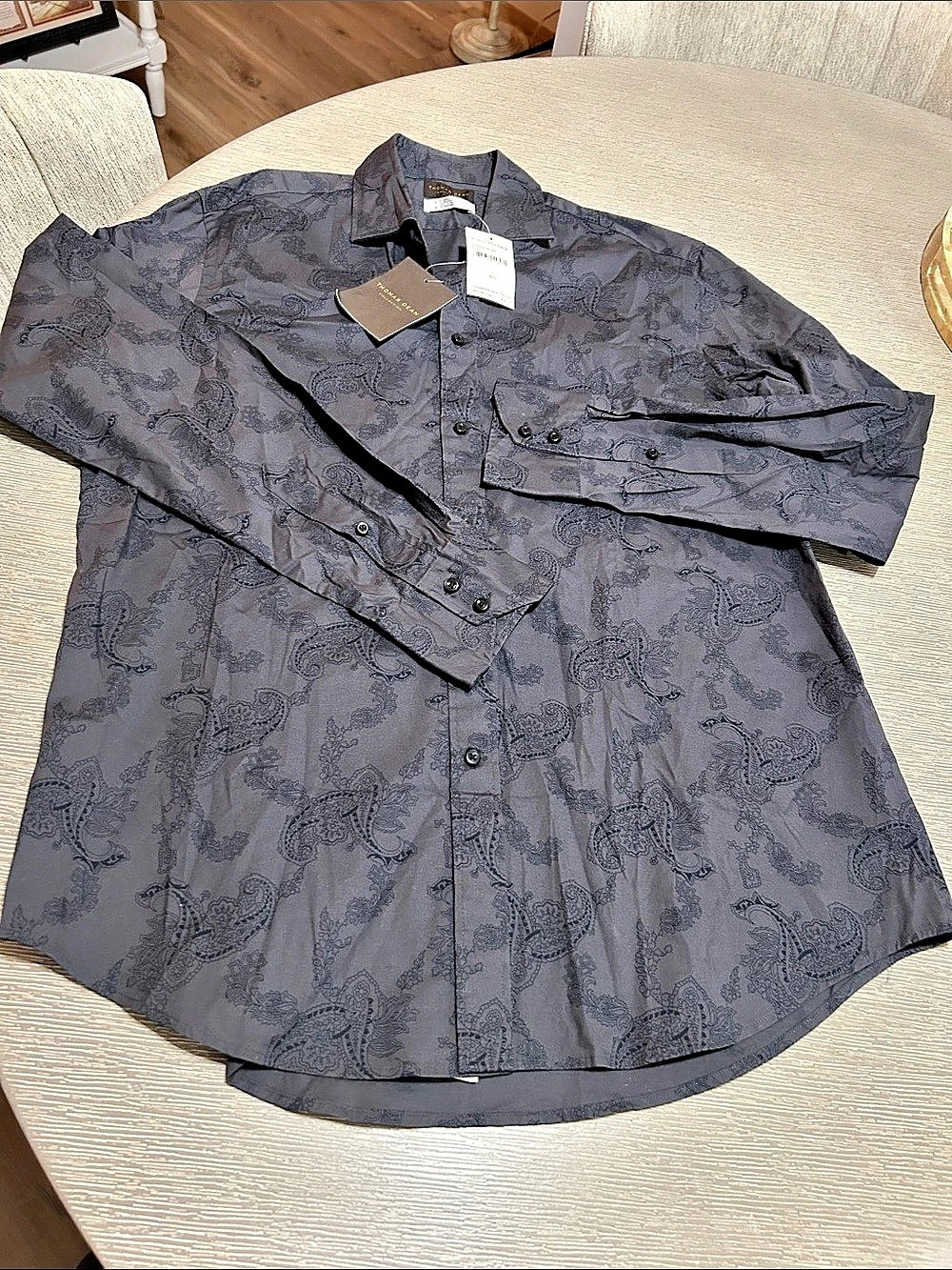Thomas Dean Collection Paisley Print Button Down Shirt Gray Large